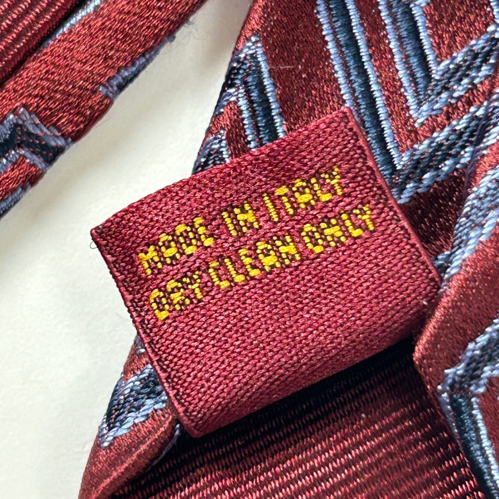 Villa Bolgheri Burgundy Blue Diamond Geometric Jacquard 100% Silk Tie Italy - Picture 8 of 10